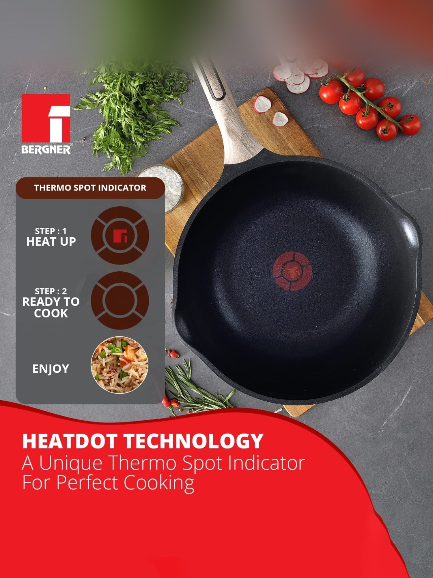 Bergner Grey Non-Stick Marble Induction Base Wok - 28cm (4.6L)