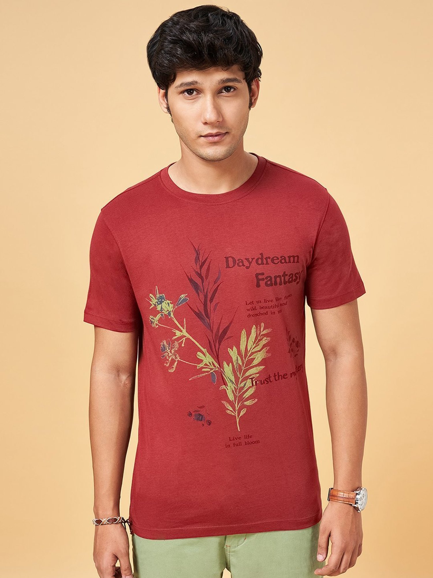 Urban Ranger by Pantaloons Rust Cotton Slim Fit Printed T-Shirt