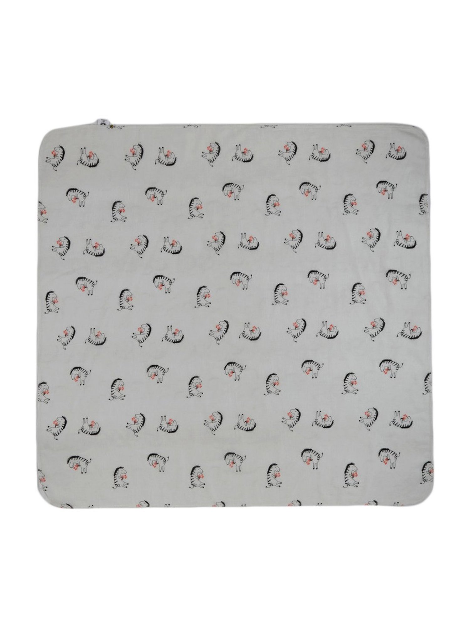 Pranava Kids White & Black Cotton Printed Bath Towel