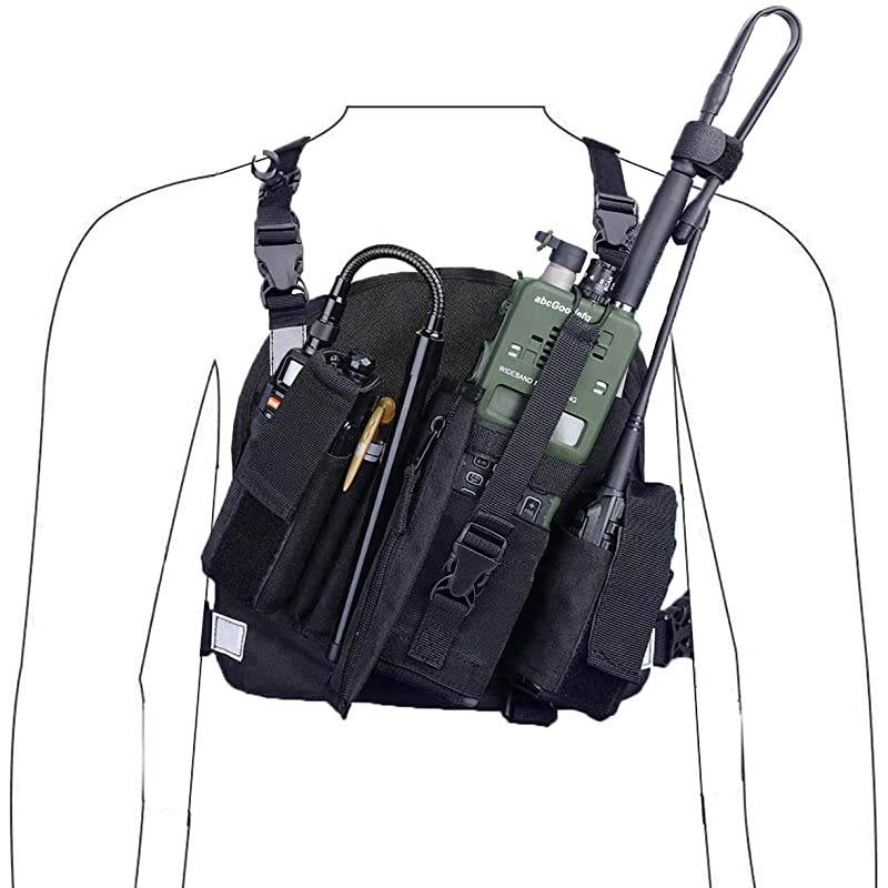 Universal Radio Chest Harness Pack Front Pocket Pouch Bag Holster EMS Vest Rig with Reflective Stripe for Two Way Radio Walkie Talkie Black Rescue Essentials
