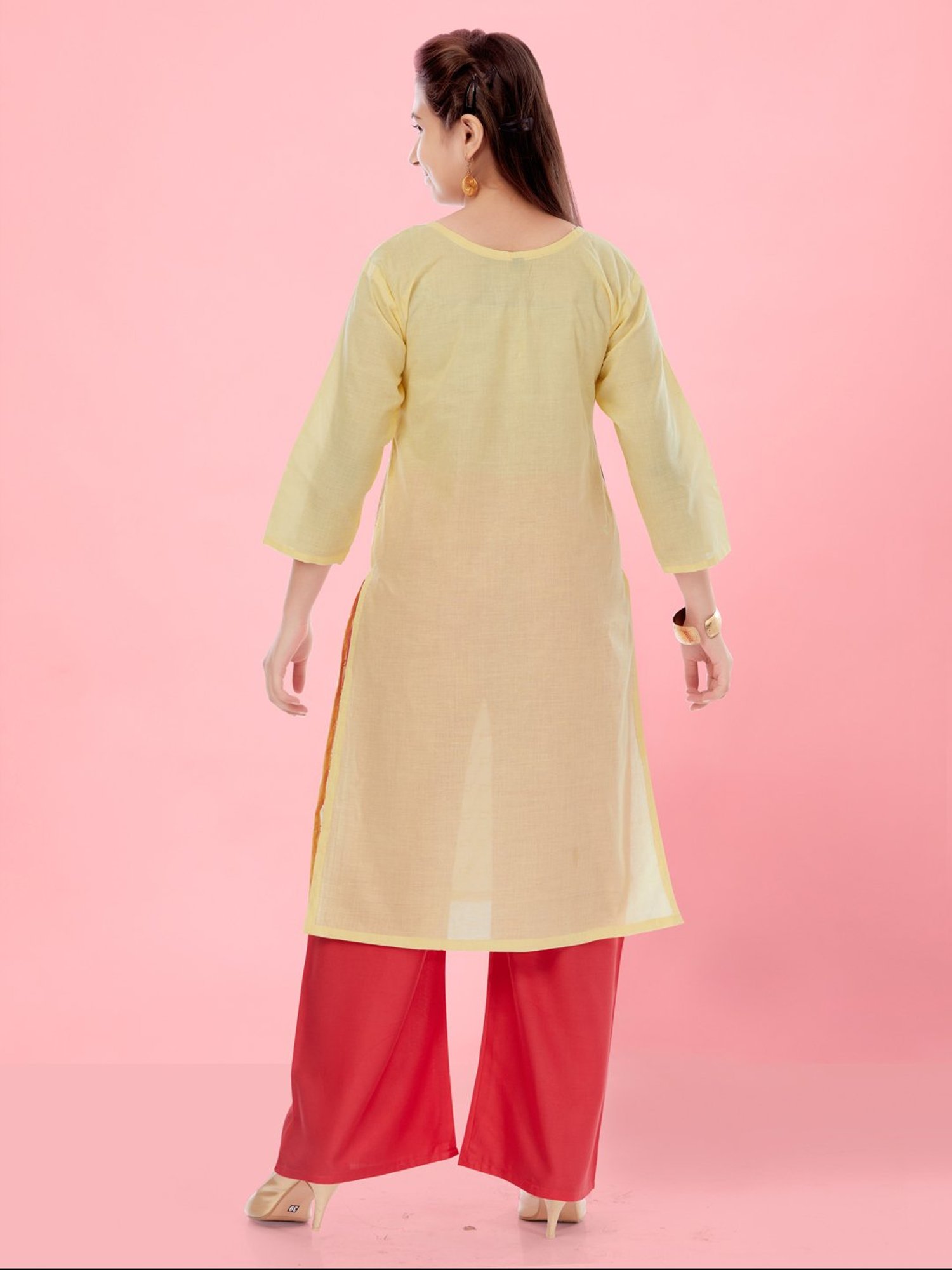 Aarika Kids Yellow & Red Embroidered Kurta with Plazzos