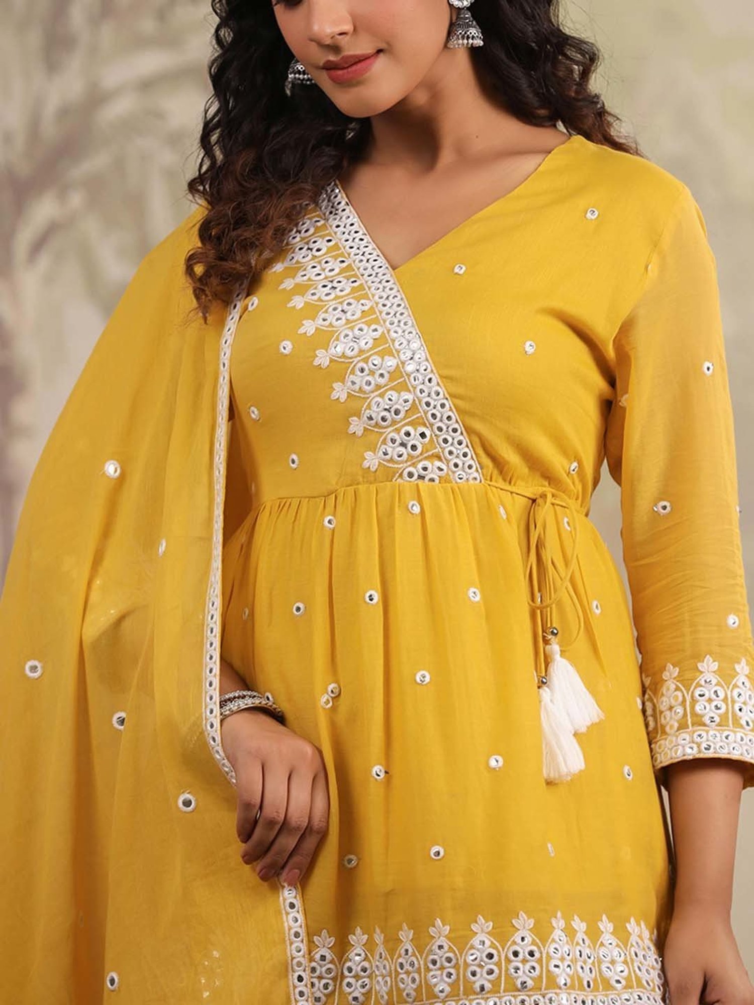 SCAKHI Yellow Embroidered Kurta With Sharara & Dupatta