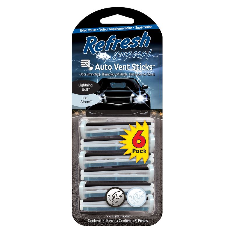 Refresh Your Car 6pk Air Fresheners Lightning Bolt/Ice Storm Vent Sticks