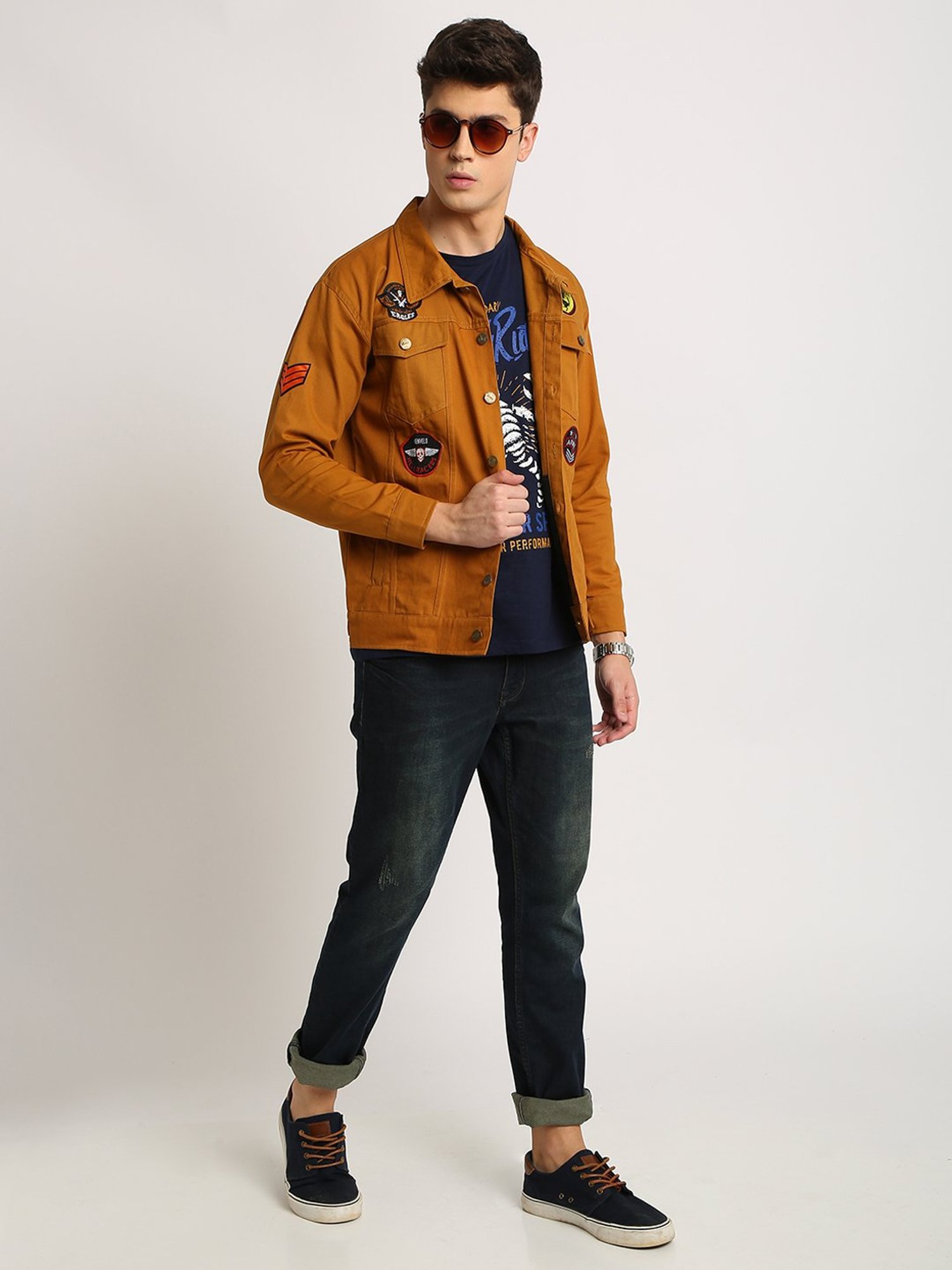 VOXATI Mustard Full Sleeves Shirt Collar Denim Jacket