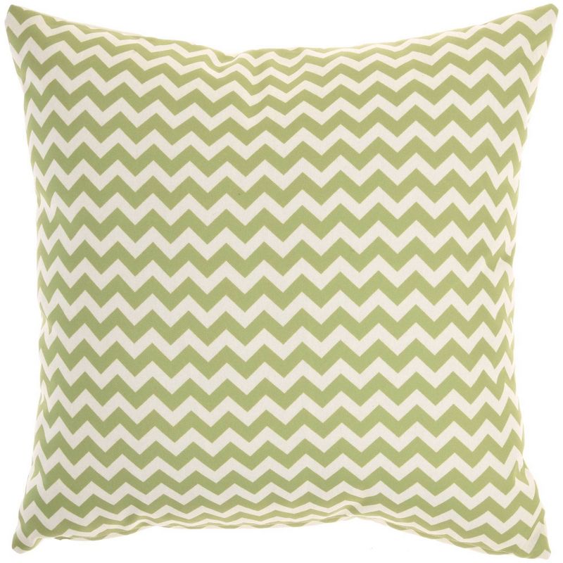 18"x18" Reversible Indoor/Outdoor Leaves and Chevron Print Square Throw Pillow - Mina Victory