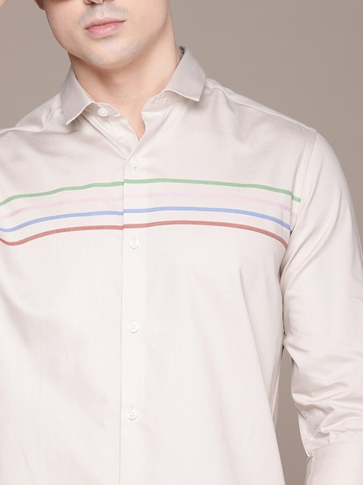 Simon Carter London Beige Stripes Slim Fit Shirt