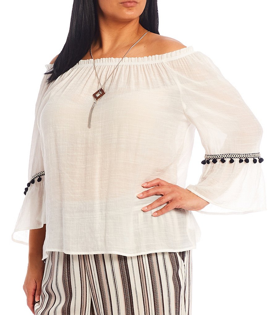 Democracy Plus Size Floral Print 3/4 Puff Sleeve V-Neck Knit Top