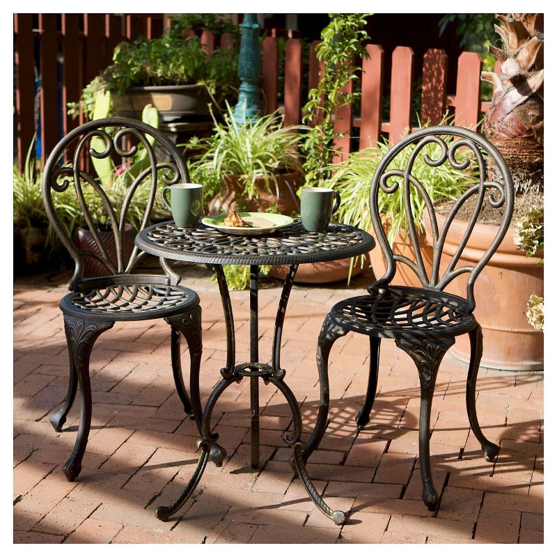 La Sola 3pc Metal Bistro Set - Black/Bronze - Christopher Knight Home