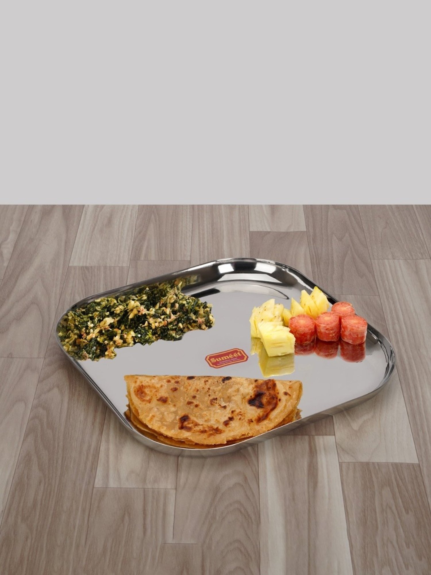 Sumeet S.S. Big Square Shape Plate/Dinner Plate/Lunch-Meal Plate Set of 3pcs, 28cm dia, Silver