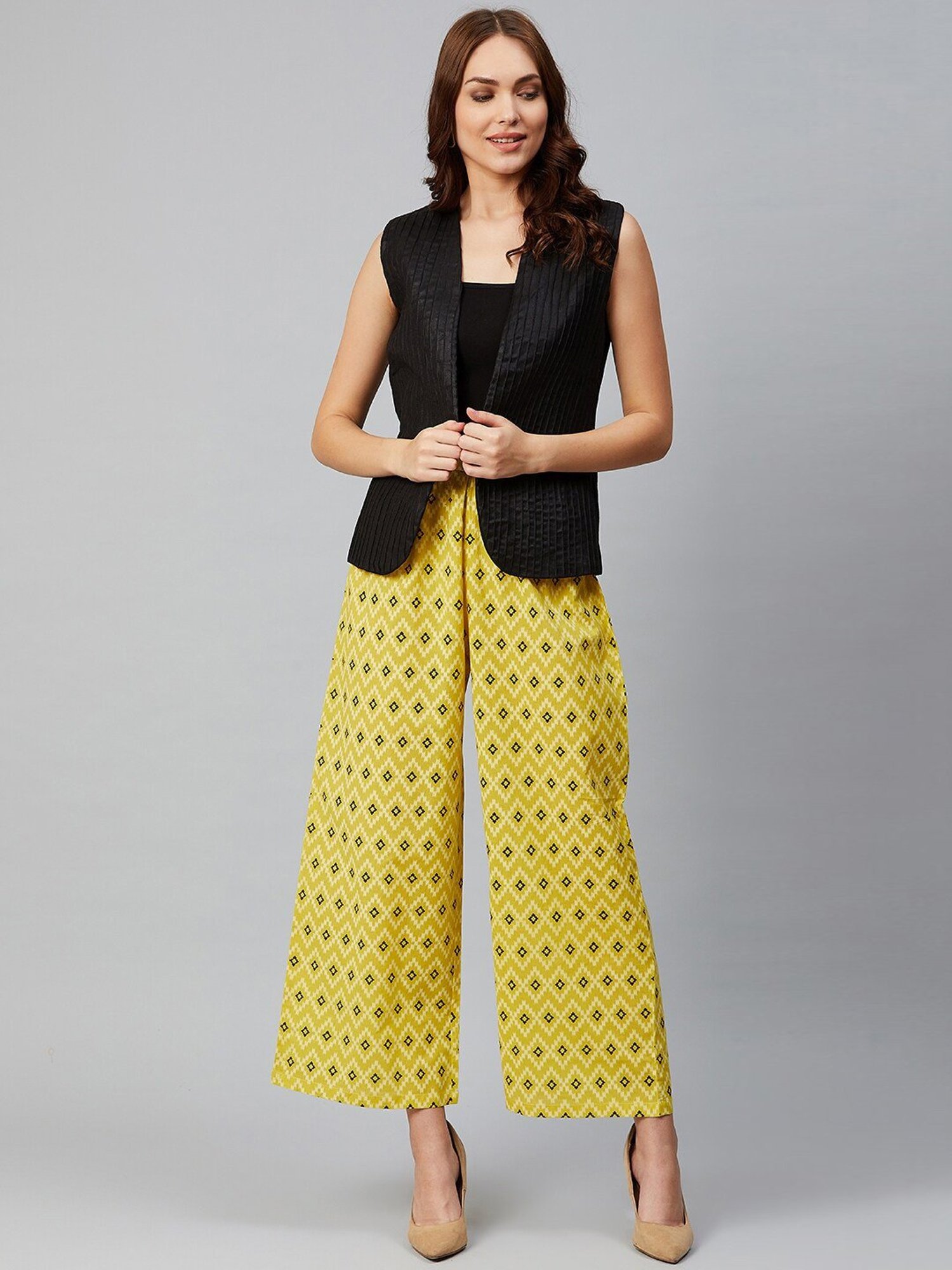 Sringam Green Cotton Printed Palazzos