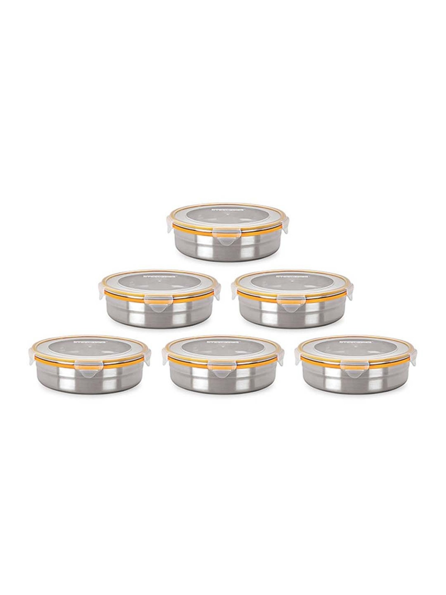 Steel Lock Yellow & Silver Stainless Steel Storage Containers (1700 ml) - Set of 6