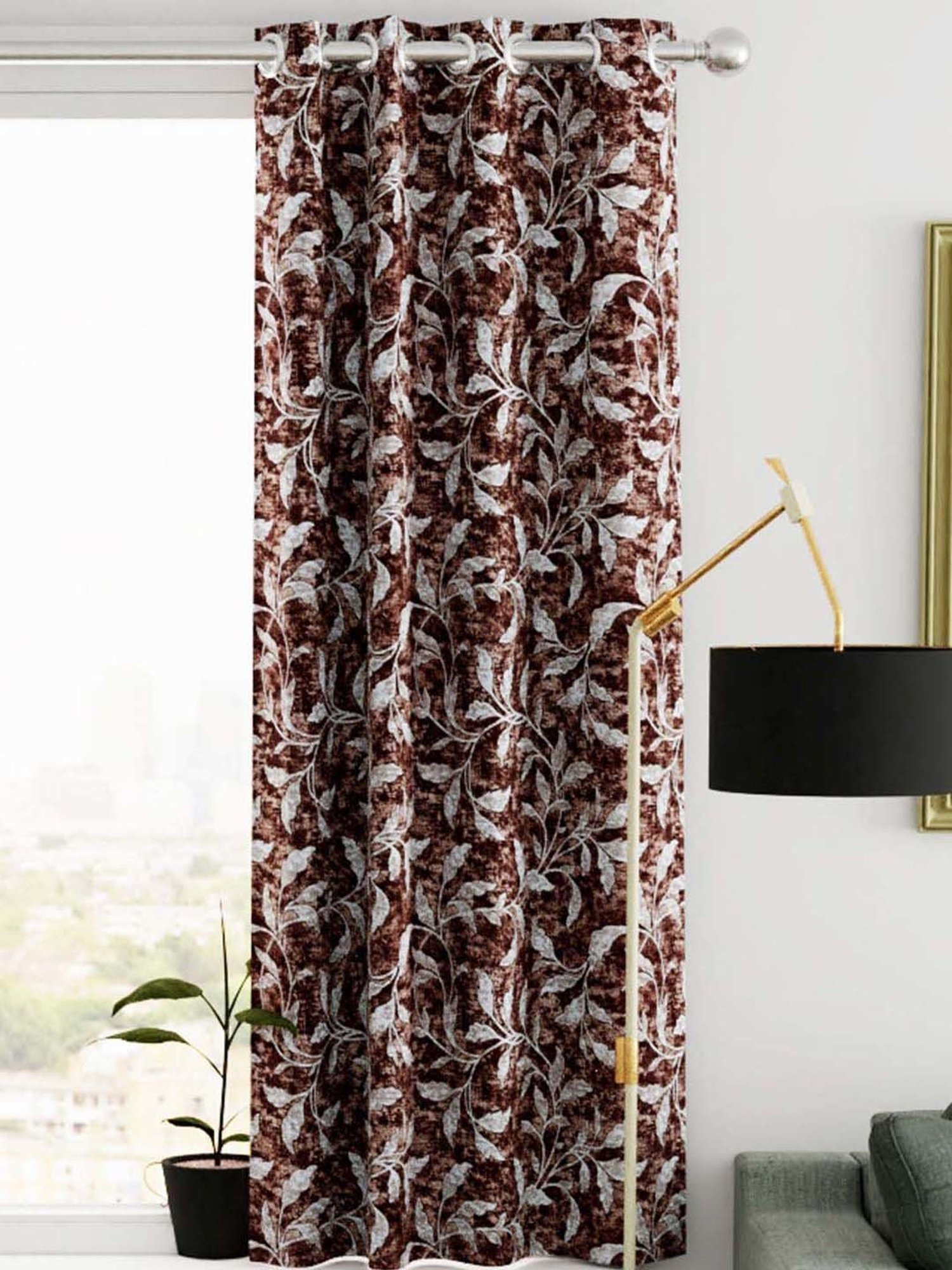 Bianca VILLA C`ESTA Brown Faux Silk 5 Ft. Window Curtain
