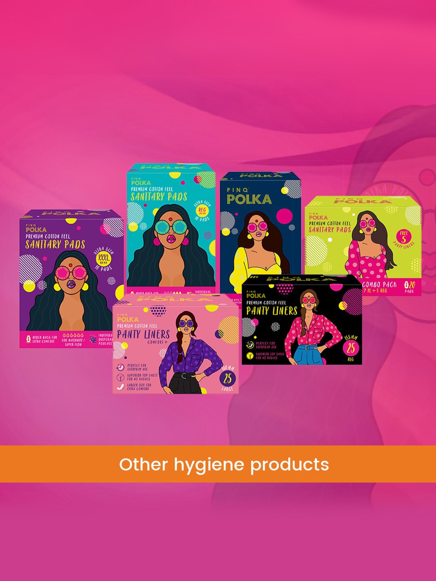 PINQ Polka Premium Cotton Feel Sanitary Pads XL+XXL - 40 Pads + 5 Pantliners