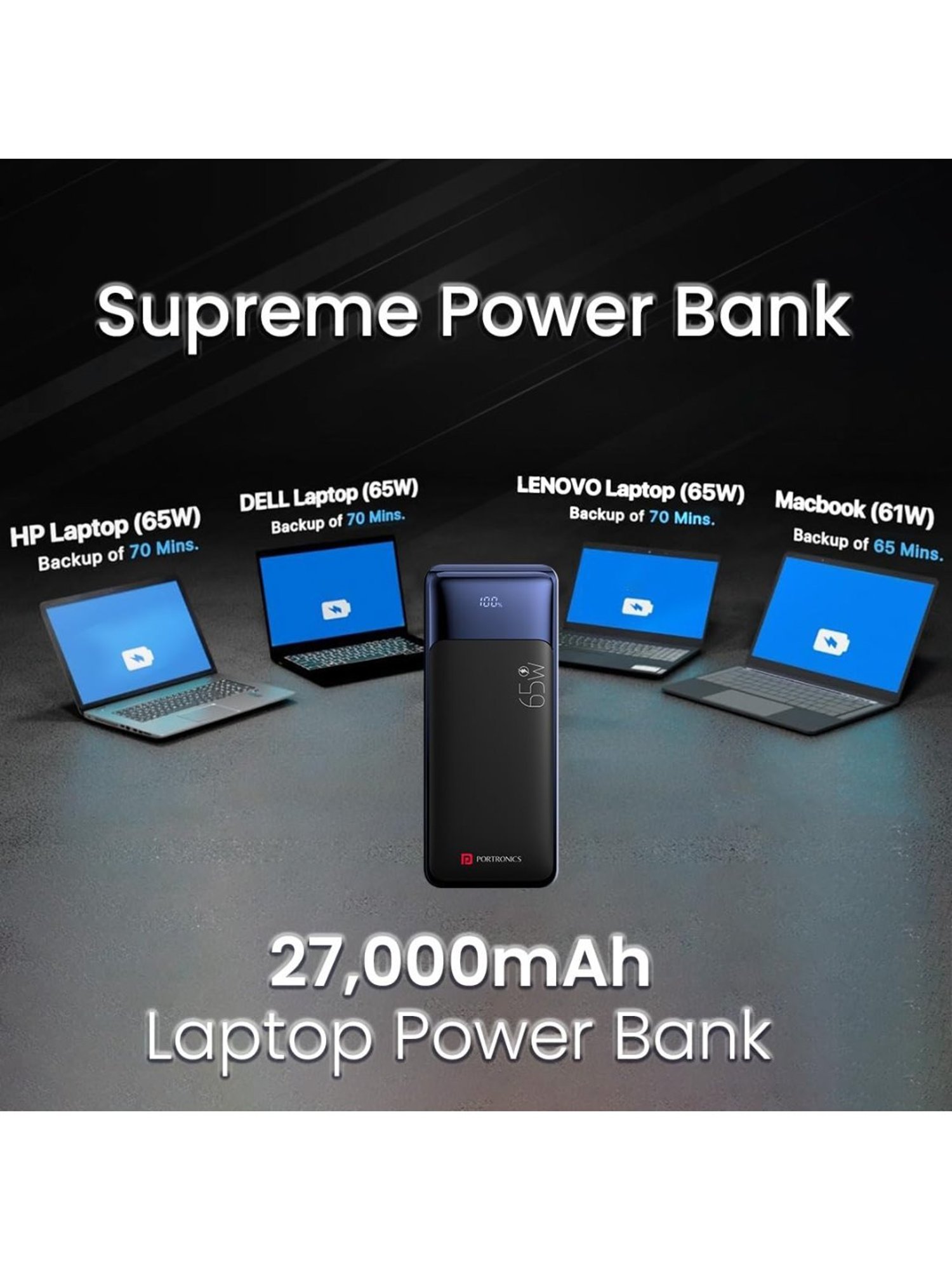 Portronics Ampbox 10000 mAh Power Bank with 22.5W Fast Charging & Digital Display (Black)