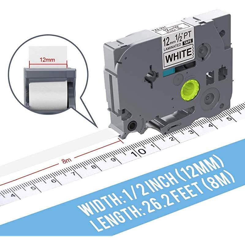 Replacement for Brother Label Tape TZe-231 TZ-231 Label Maker Tape Black on White,1/2inch x 26.2ft, for PT-D210 PT-H100 PT-D600,10-Pack