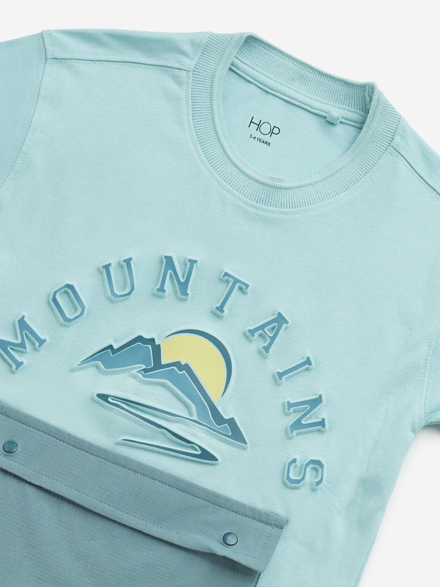 HOP Kids by Westside Teal Text Embossed Cotton T-Shirt