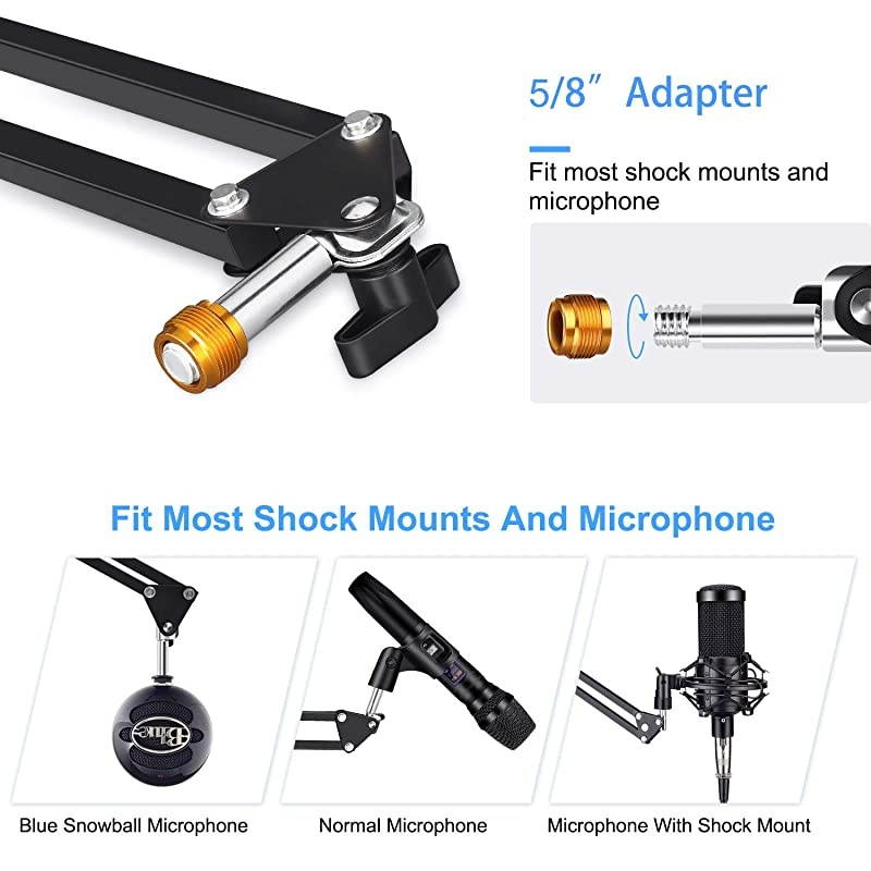 AK-35 Microphone Stand Desk Adjustable Compact Microphone Suspension Boom Scissor Arm Stand For Blue Yeti,Blue Snowball iCE, Professional Streaming, Voice-Over, Recording, Games