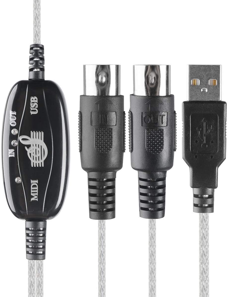 Hannord USB to MIDI Cable Converter 2 in 1 PC to Synthesizer Music Studio Keyboard Interface Wire Plug Controller Adapter Cord 16 Channels Supports Computer Laptop Windows and Mac