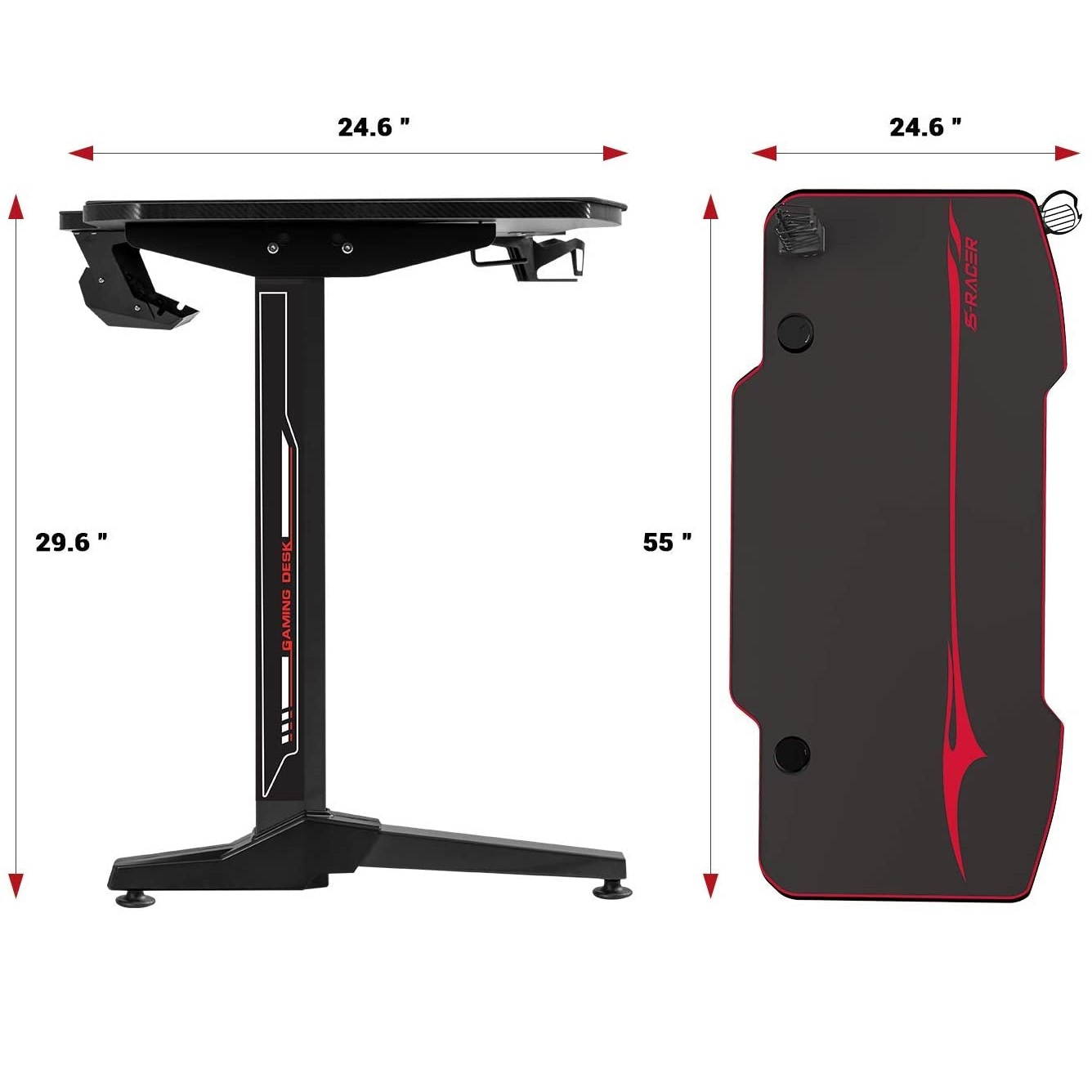 Homall 55 Inch Ergonomic Gaming Desk PC Computer Desk Home Office Table T-shaped Frame Table for Pressional Game Lover with Free Mouse Pad, Headphone Hook, Game Handle Rack and Cup Holder (Black)