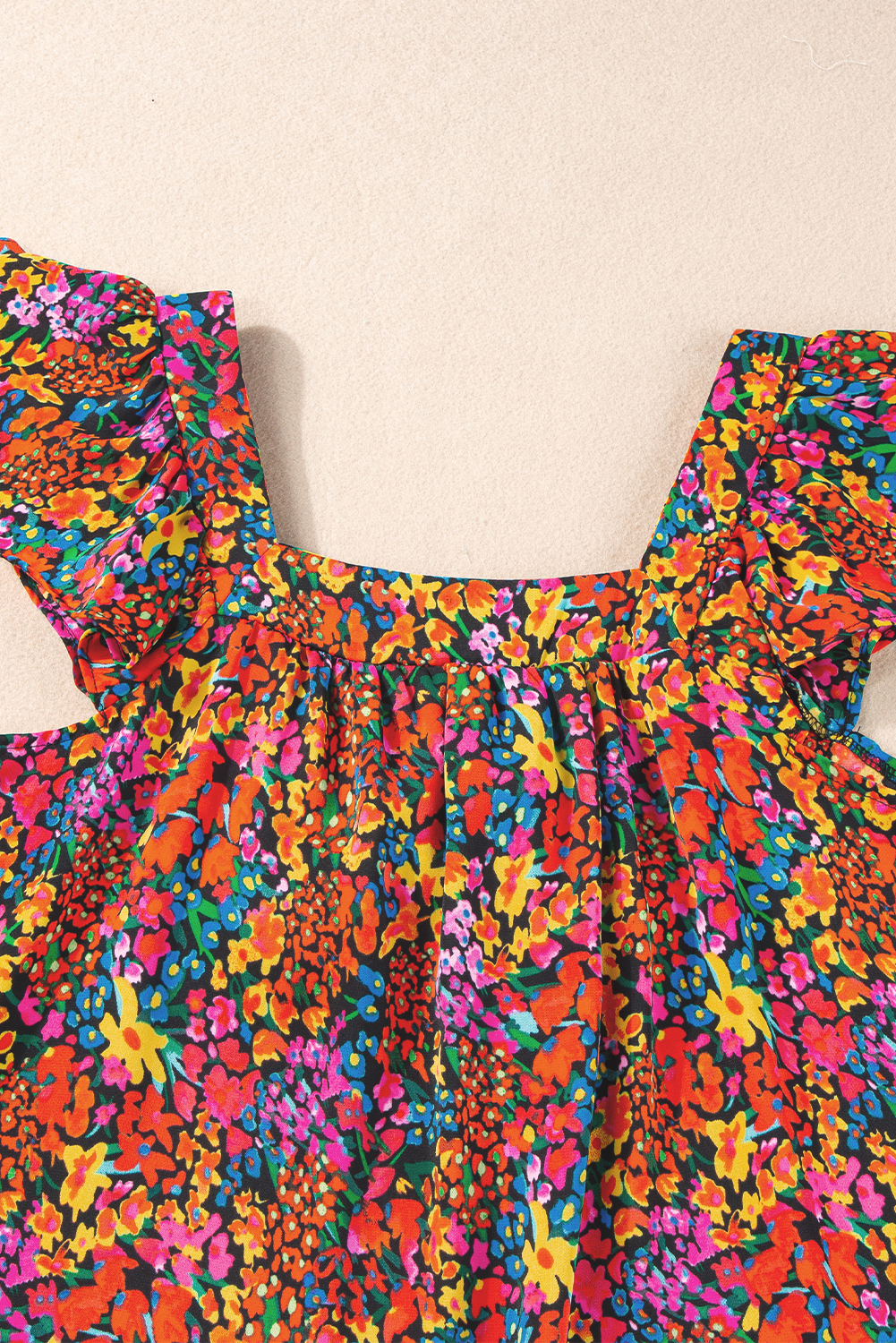 Multicolor Boho Floral Print Ruffle Sleeveless Blouse