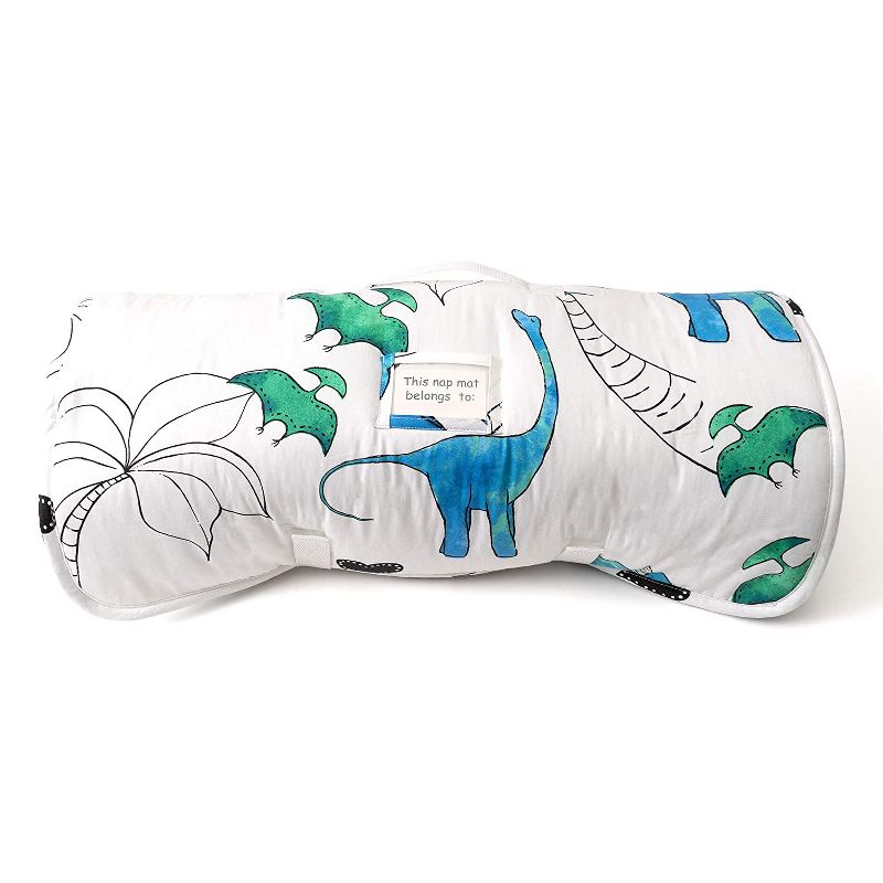 JumpOff Jo Toddler Nap Mat - Children's Sleeping Bag with Removable Pillow for Preschool, Daycare, and Sleepovers - 43 x 21 Inches - Tiny Dinosaurs