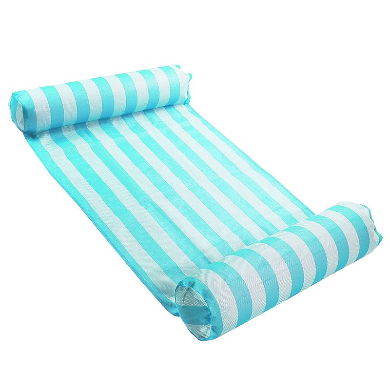 Magic Time International 91613VM Inflatable PVC Vinyl Striped Hammock Chair Pool Float, Teal and White with Double Inflatable Tubes (2 Pack)