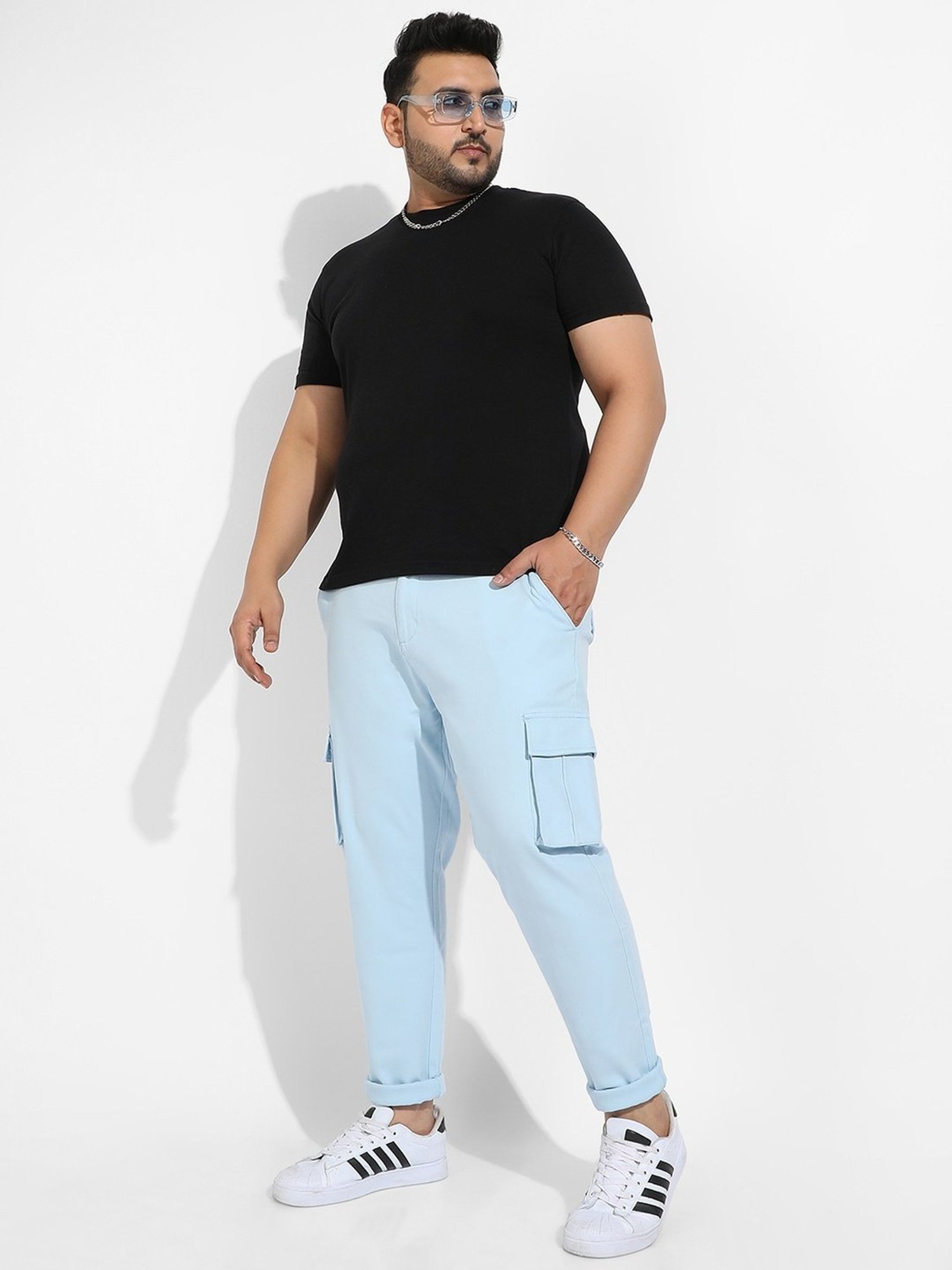 Instafab Plus Blue Regular fit Plus Size Cargos