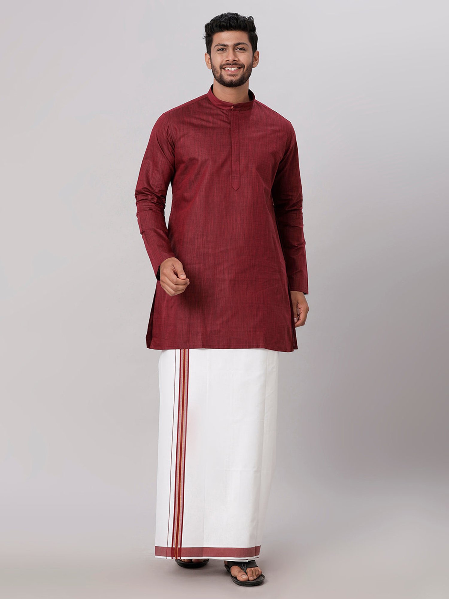 Ramraj Maroon Cotton Regular Fit Kurta Set with Bottom