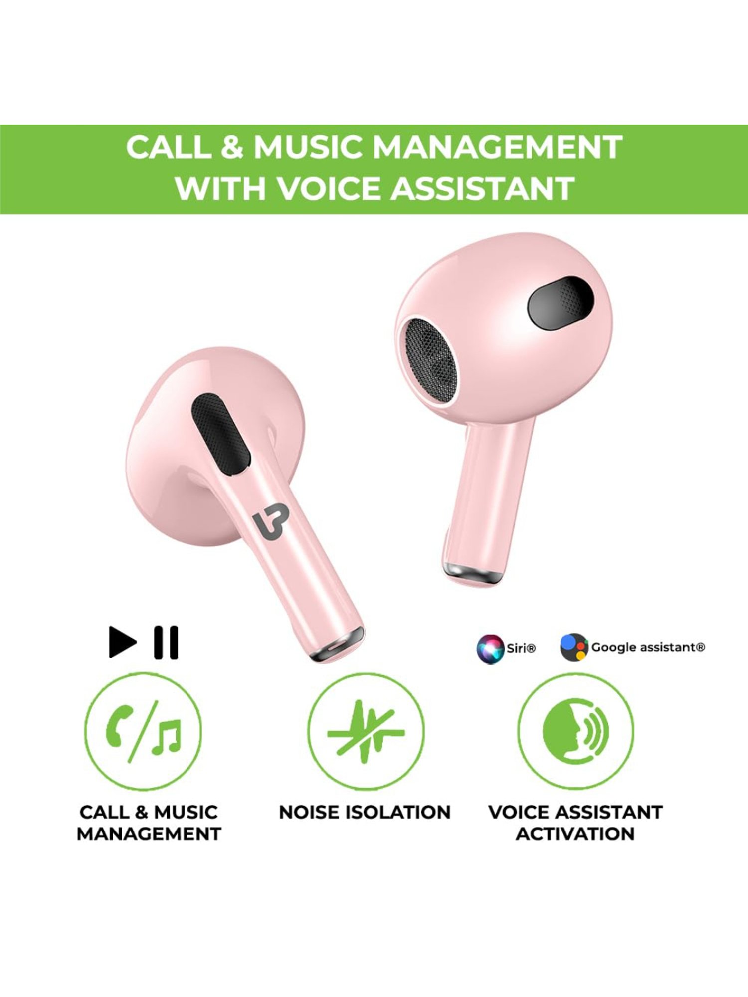 ULTRAPROLINK UM1147 Bluetooth Earbuds with 12H Playtime, Game Mode (Pink, True Wireless)