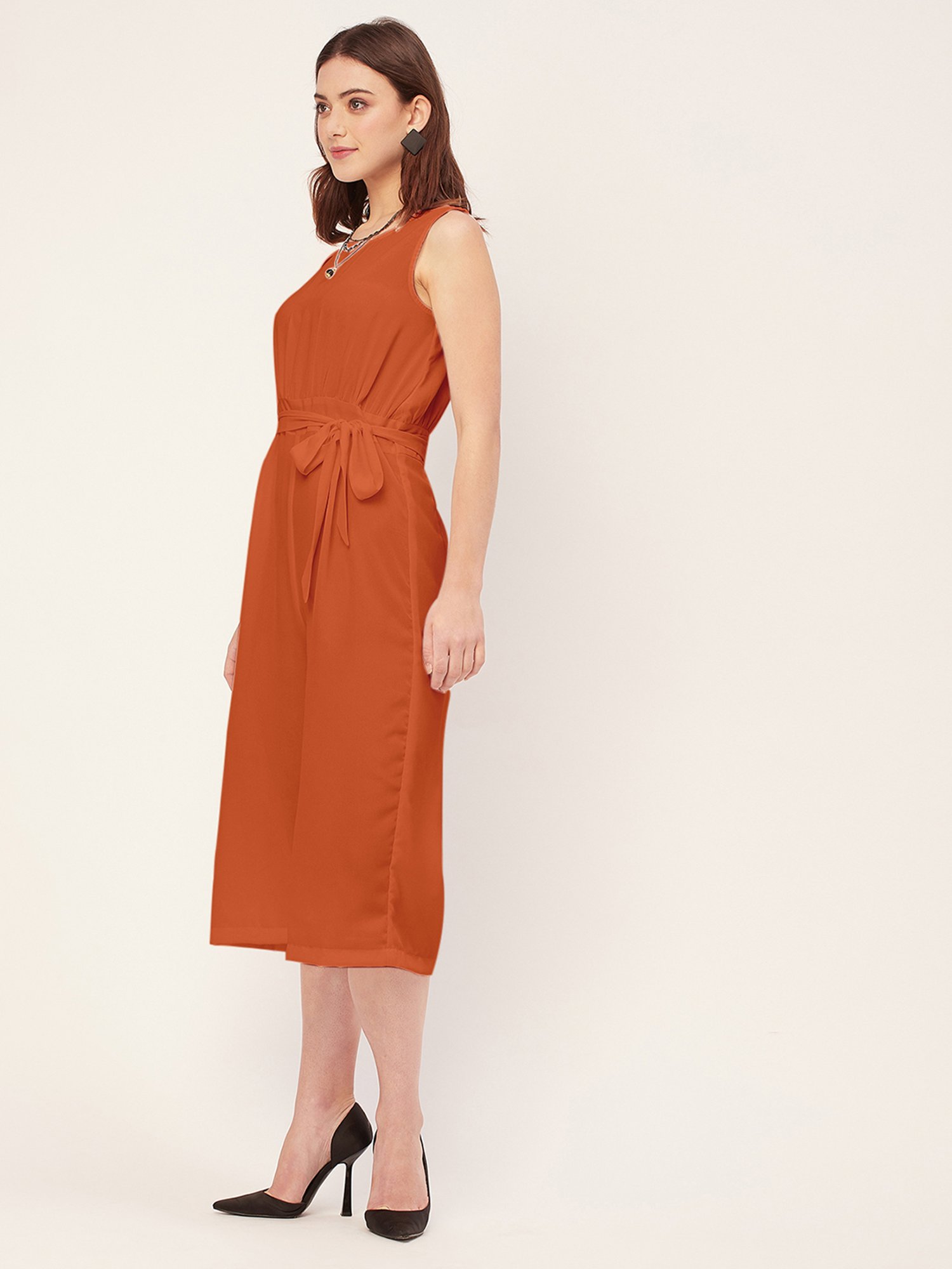 Moomaya Orange Georgette Midi Jumpsuit