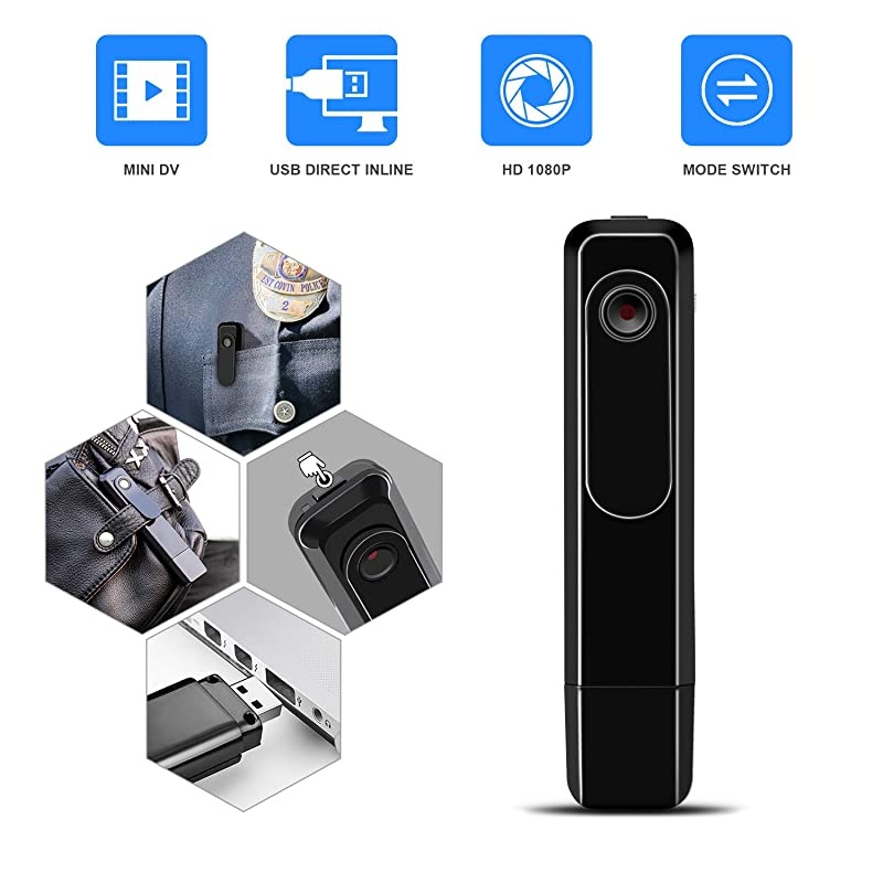 Mini Body Camera with USB Port  Body Spy Cam HD 1080P Wireless Portable Hidden Spy Pen Body Cameras Wearable Video Recorder with Body Camera for Home/Office