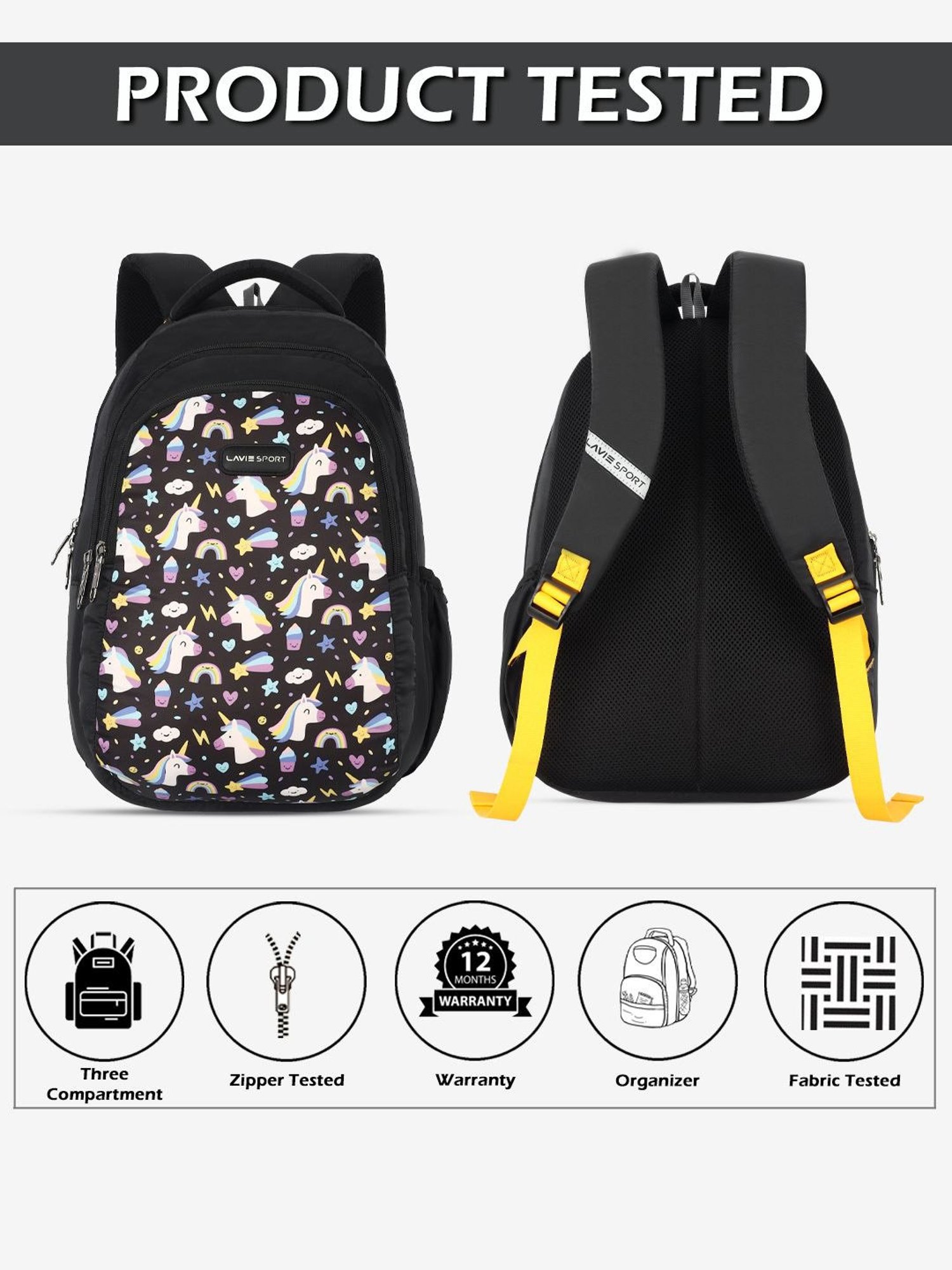 Lavie Sport Unicorn Horn 26L Printed School Backpack for Girls (Black)