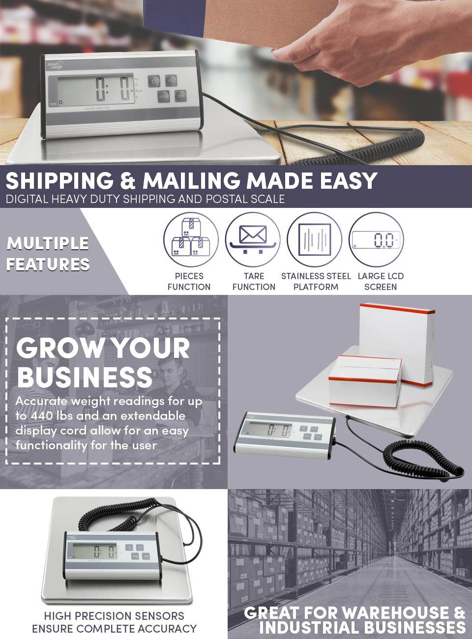 Smart Weigh Shipping and Postal Scale, Heavy Duty, Stainless Steel 440 LBS Max