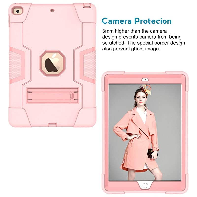 iPad 10.2 Case 2020 iPad 8th Generation Case/2019 iPad 7th Generation Case, Shockproof Rugged Protective Case with Kickstand, Rose Gold