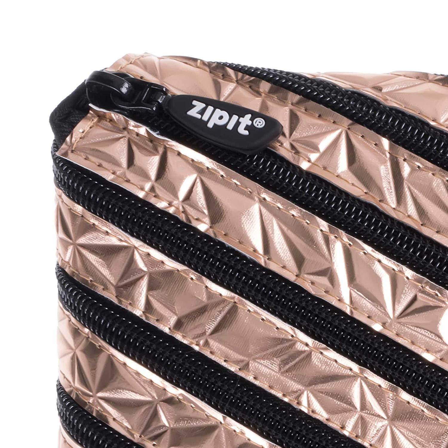 ZIPIT Metallic Big Pencil Case/Cosmetic Makeup Bag, Rose Gold