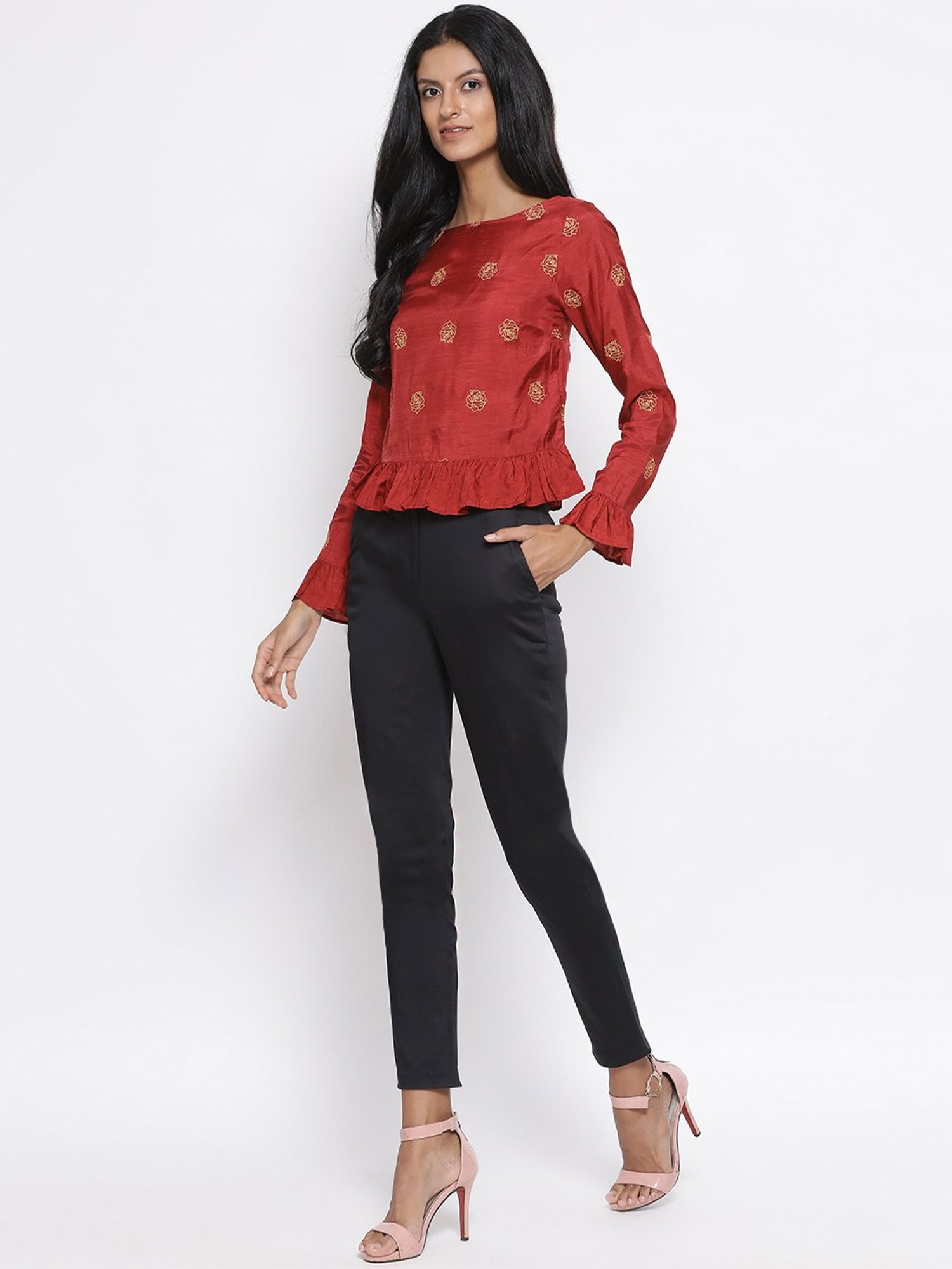 Rooted Black Regular Fit Flat Front Trousers