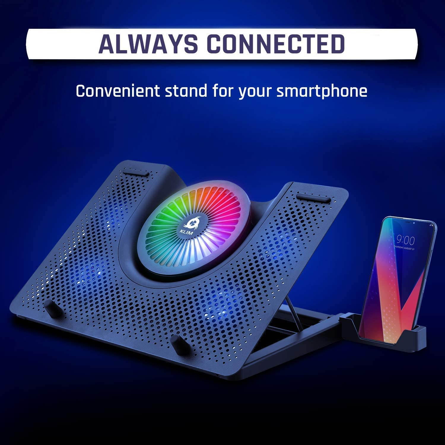 Nova + Laptop Cooling Stand with RGB backlighting + 11" - 19" + Gaming Laptop Cooling Pad for Desk + USB Powered Fan with Metal Grid + Stable and Silent + Compatible Mac and PS4 + New 2021