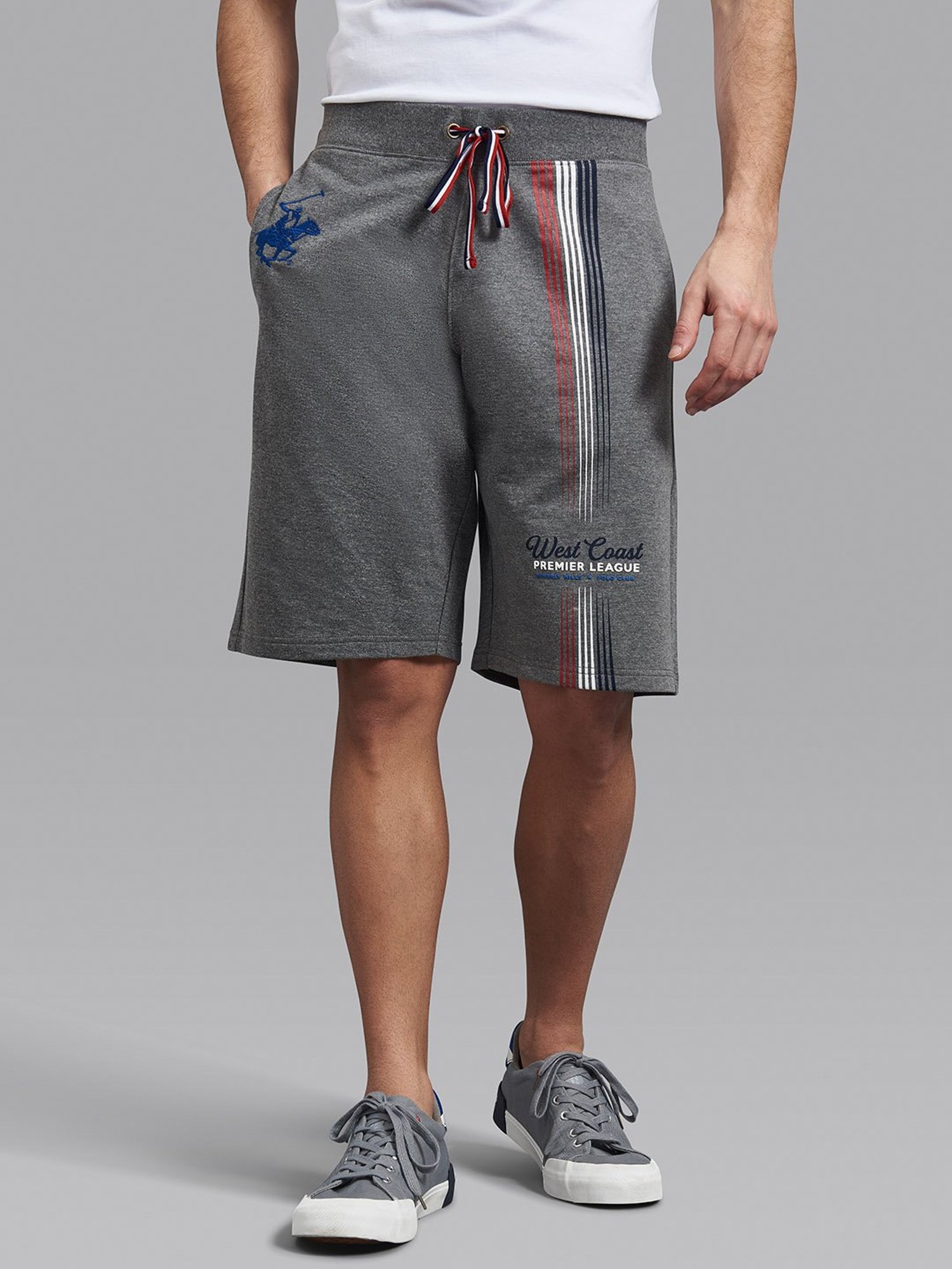 Beverly Hills Polo Club Ash Grey Cotton Regular Fit Printed Shorts