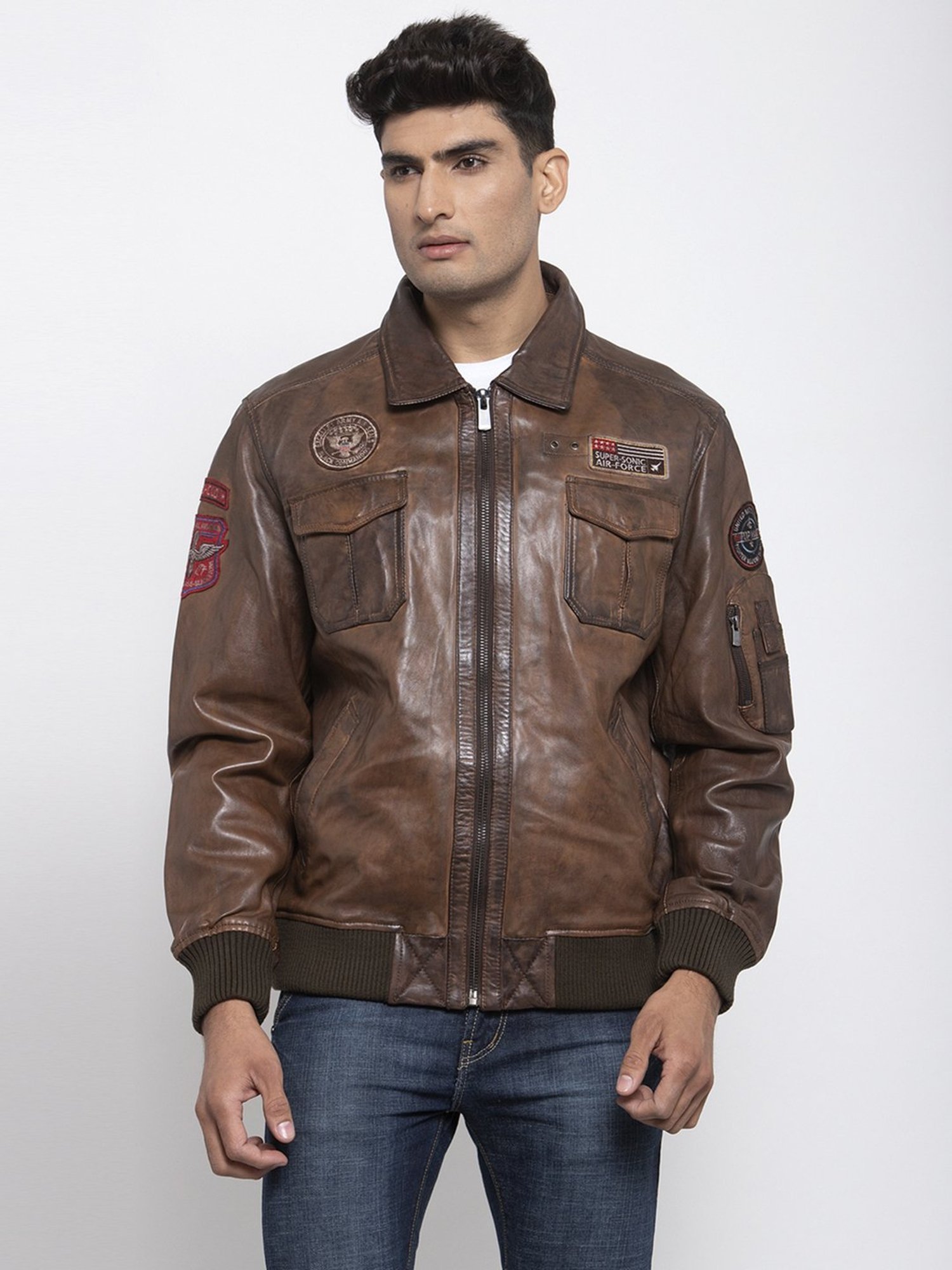 Teakwood Leathers Brown Shirt Collar Leather Jacket