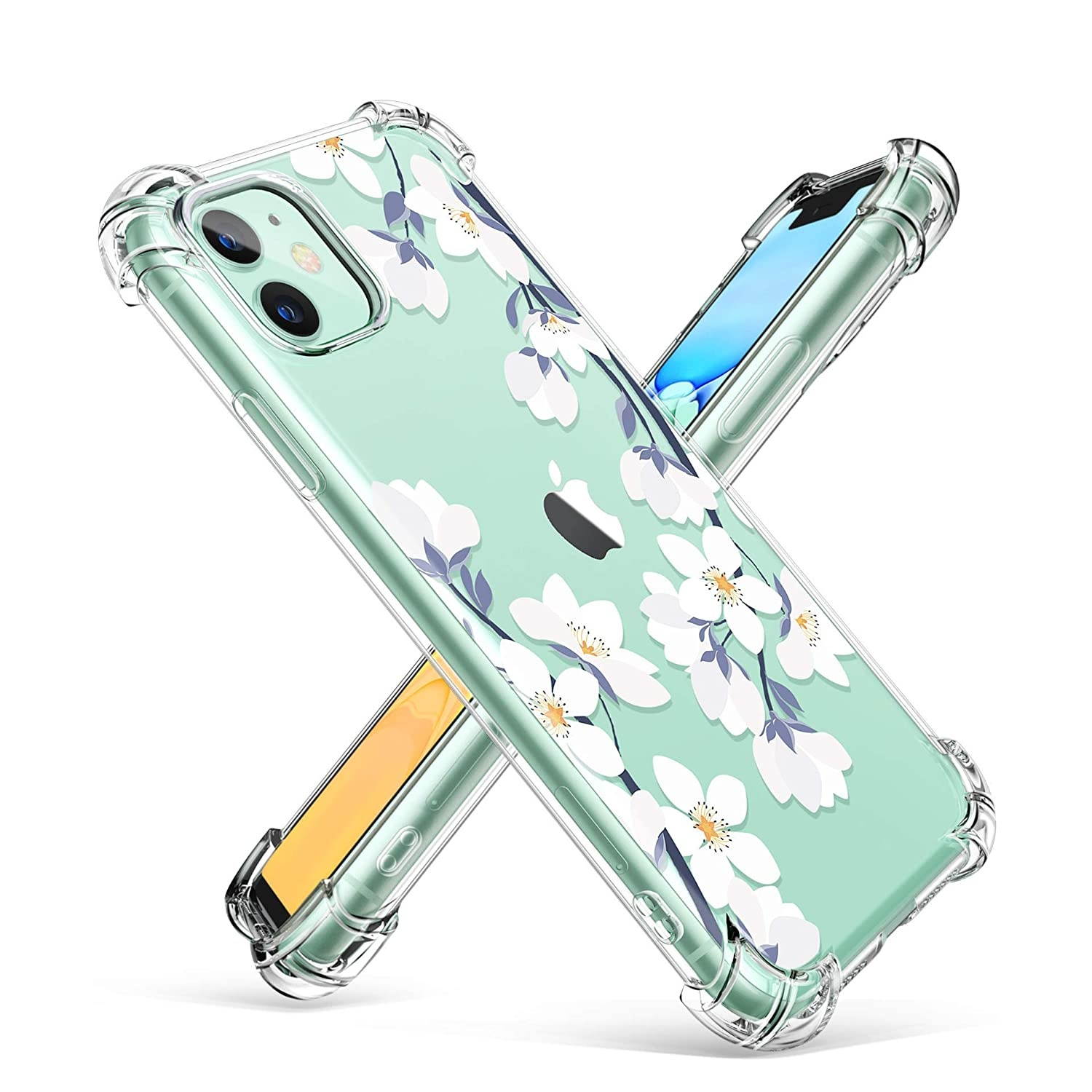 GVIEWIN Flower Case Bundle - Compatible with iPhone 11 6.1" & iPad 8th/7th Generation 10.2" Trifold Smart Case - (Windflower/White) (2 Items Bundle)