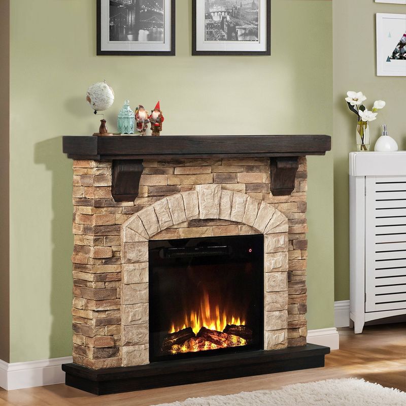 45" Freestanding Electric Fireplace Tan - Home Essentials