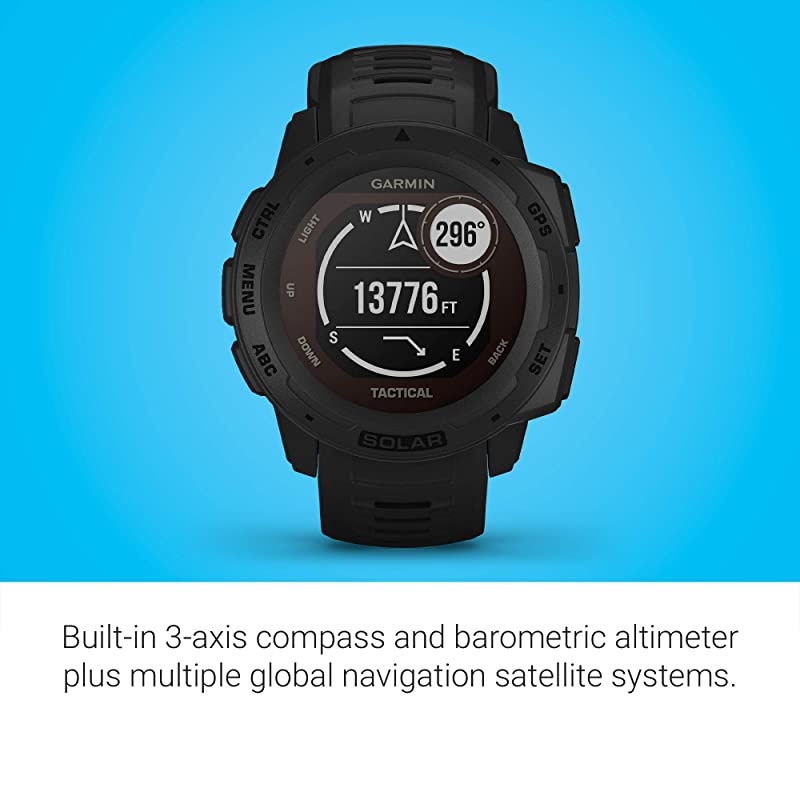 Instinct Solar Tactical, Solar-Powered Rugged Outdoor Smartwatch with Tactical Features, Built-in Sports Apps and Health Monitoring, Black
