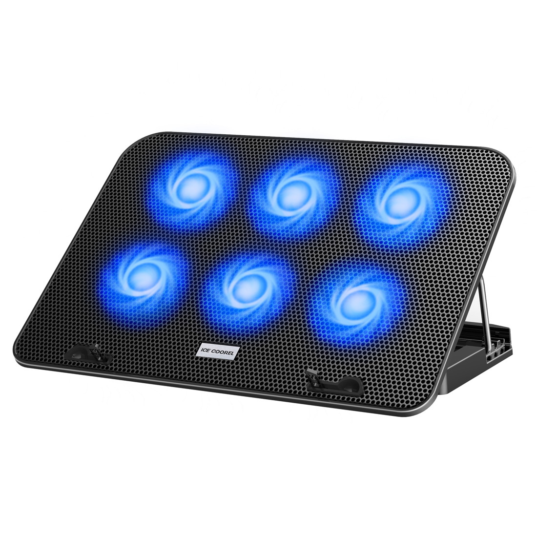ICE COOREL Laptop Cooling Pad, Laptop Cooler Stand with 6 Quiet Cooling Fans and 5 Height Adjustable, Cooling Pad for Laptop 15.6 14 13 Inch, Dual USB 2.0 Ports, The Wind Speed Adjustable
