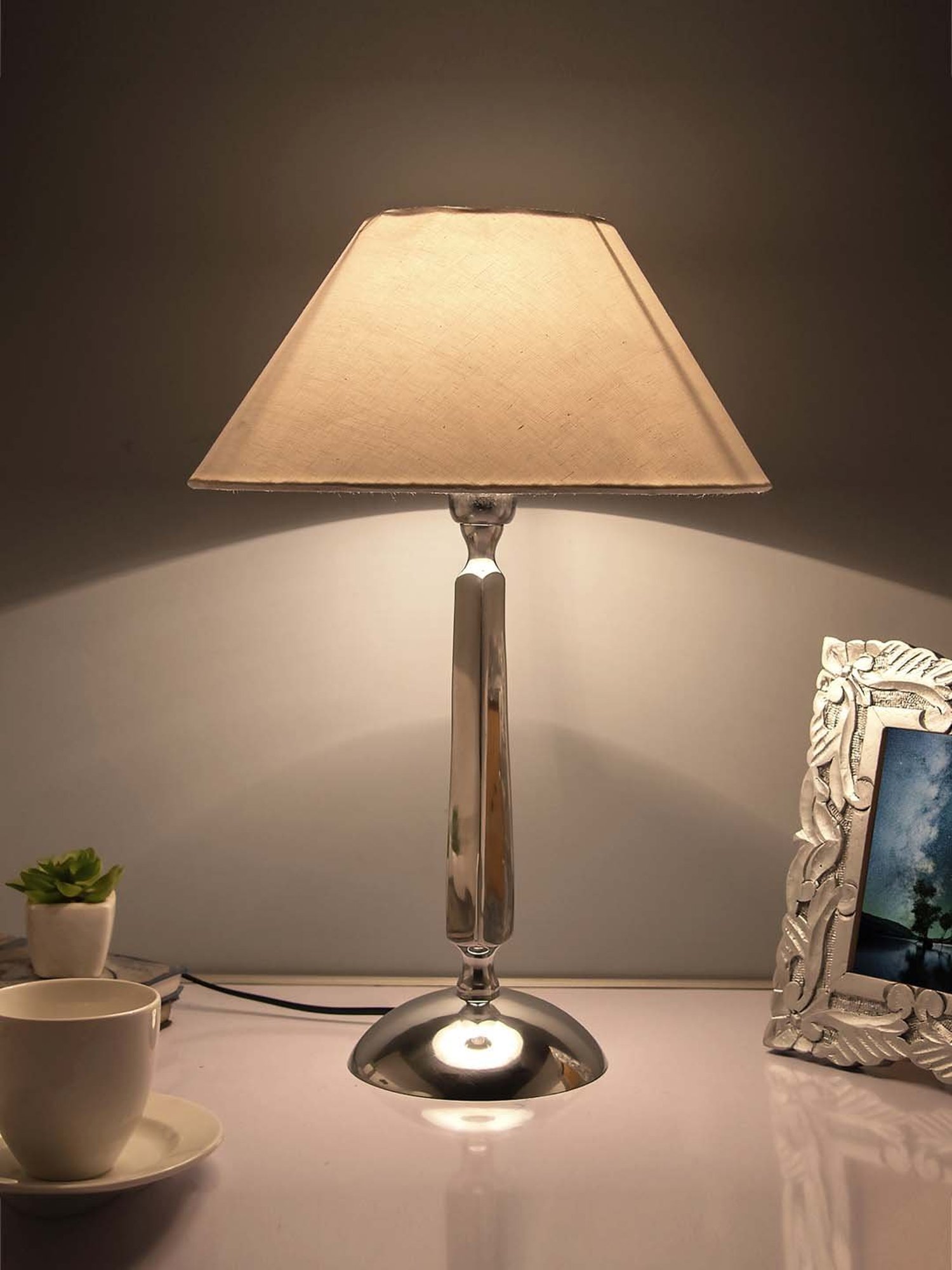 Homesake Silver Classic Cubist Chrome Lamp with White Cone Shade (Bulb Included) - Set of 1