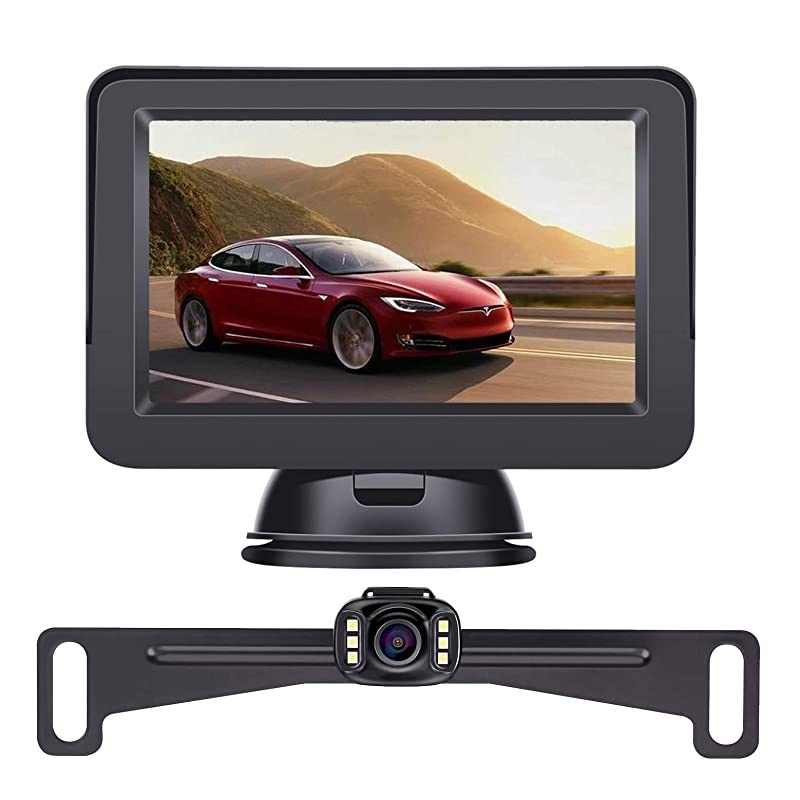 HD 720P Backup Camera and Monitor Kit OEMHitch Camera for CarsTrucksVansCampers Waterproof Super Night Vision RearFront View Camera One Power System ReverseContinuous Use DIY Grid Line