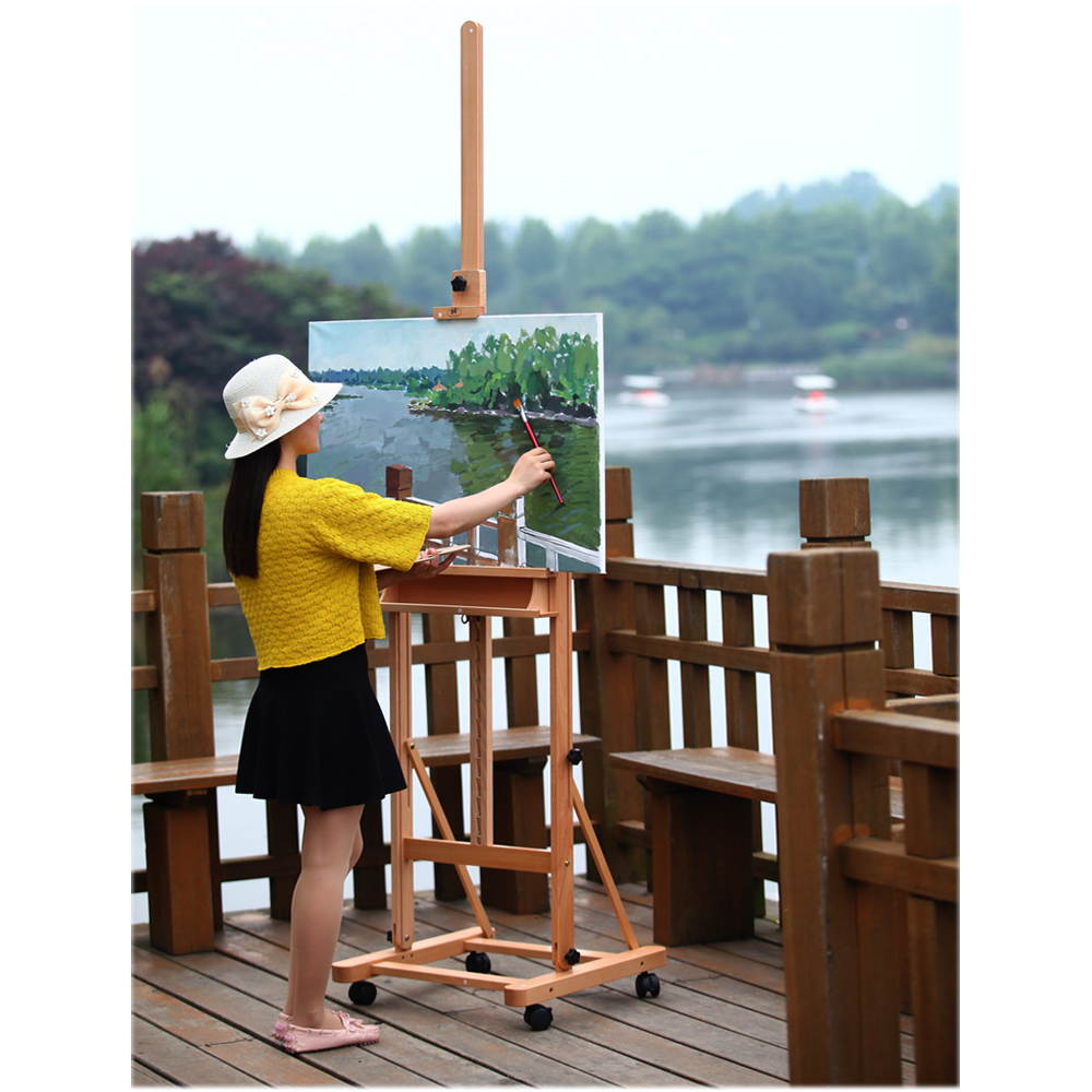 360-Degree Spinner Wheel Red Beech Wood Rolling Easel Wood Color