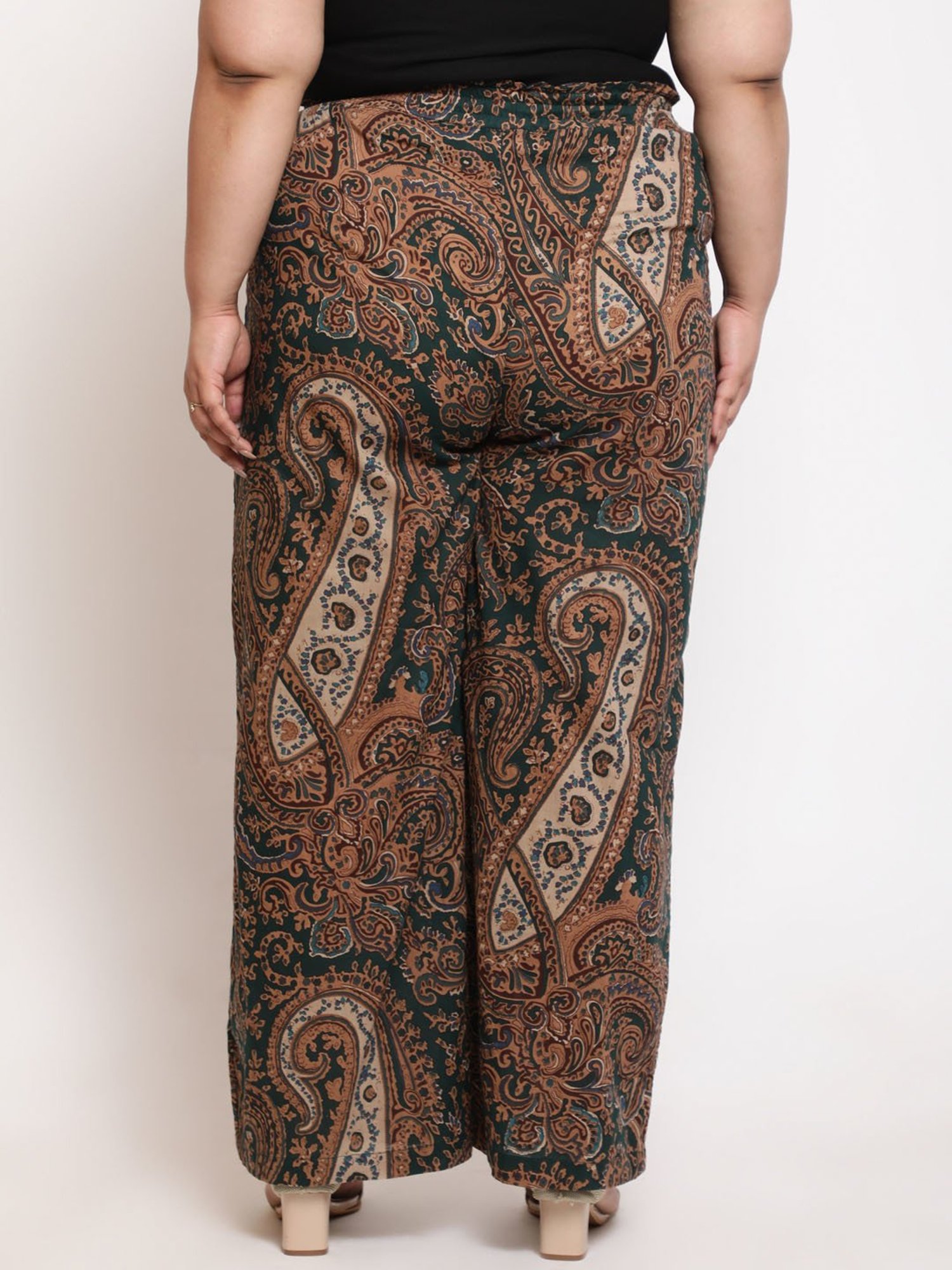 Amydus Green Printed Regular Fit High Rise Pants
