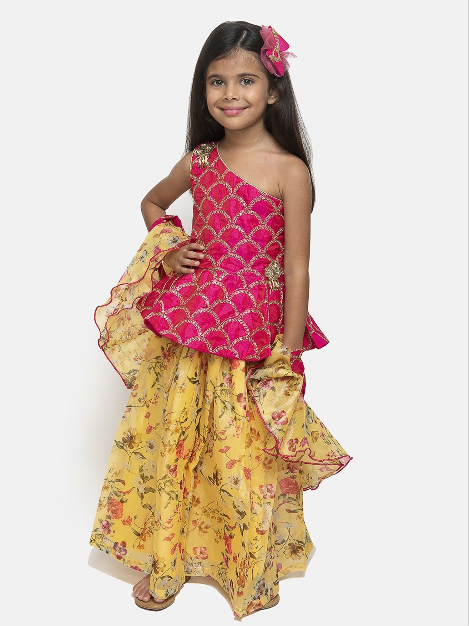 Fairies Forever Kids Yellow Printed Top With Dhoti
