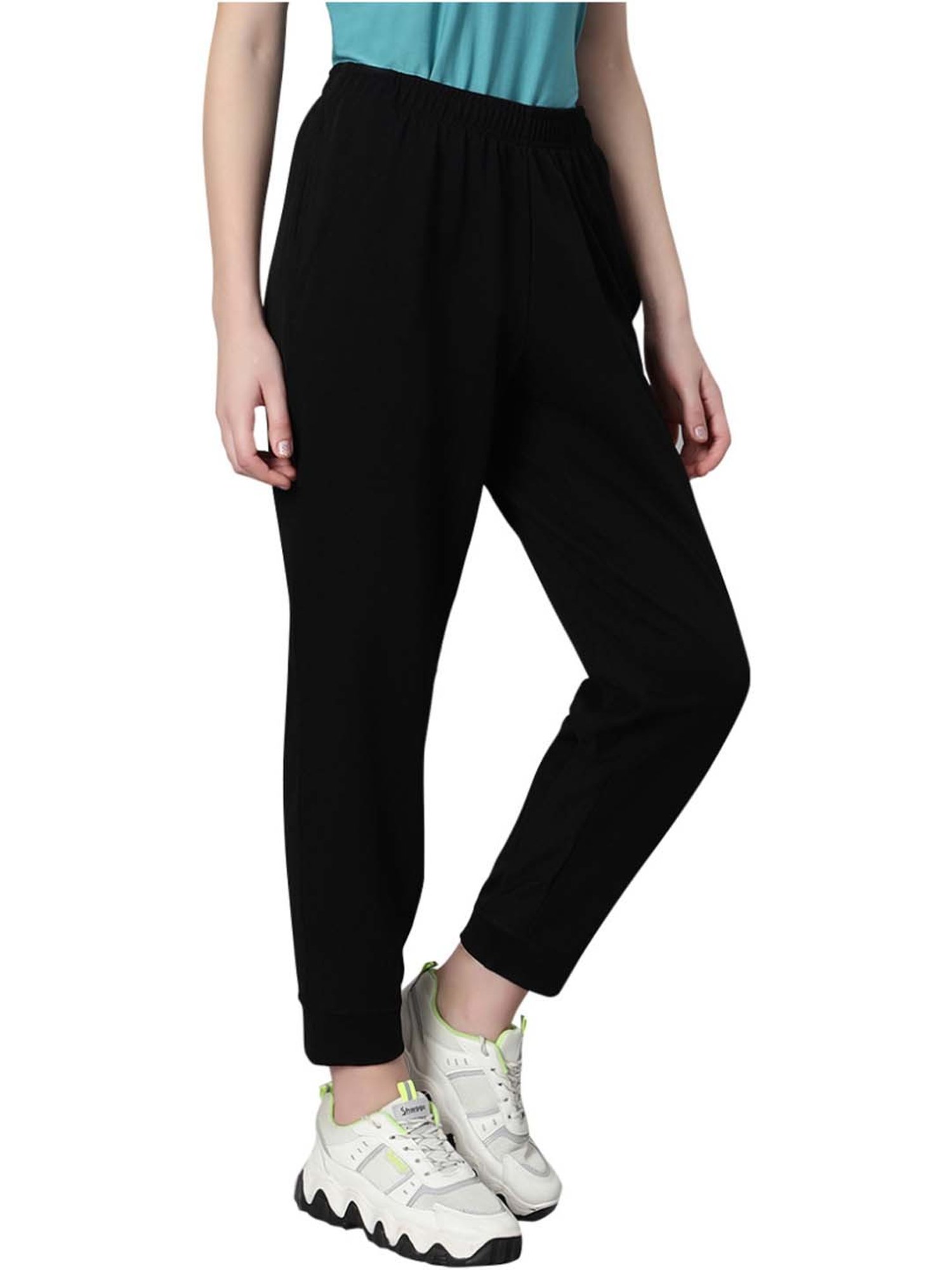 Omtex Black Mid Rise Sports Track Pants