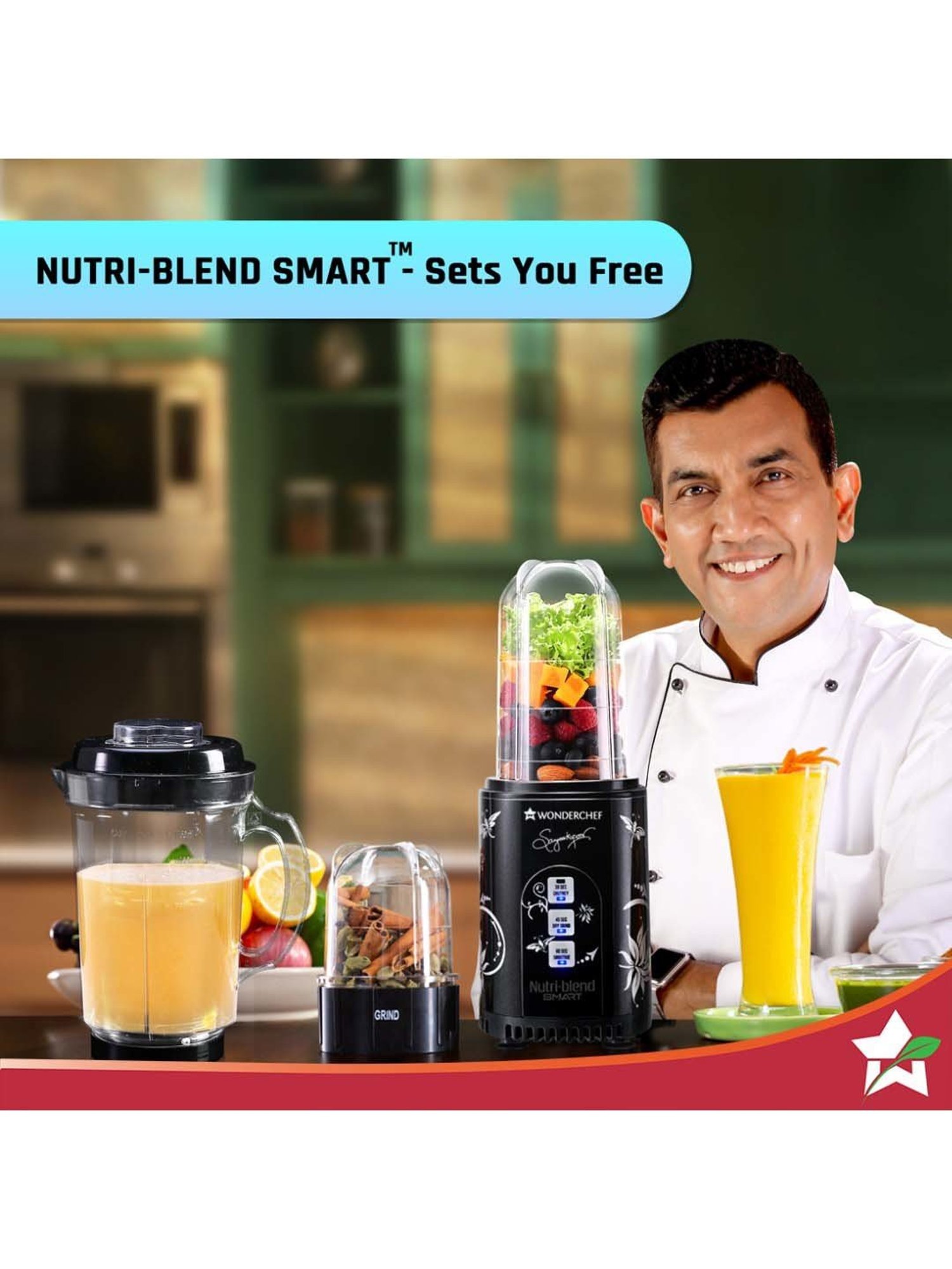 Wonderchef Nutri Blend Smart 500W, 22000 RPM with 3 Jars & Dual Pulse 2-Yr Warranty,Black